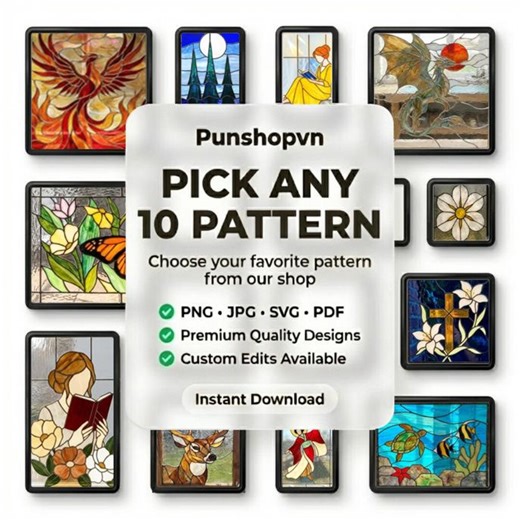 Pick Any 10 Stained Glass Patterns Bundle, Digital Download SVG PNG PDF - Etsy