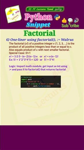 Python Program Factorial of a number, Code, Snippet #pythonprogramming#pythoncoding #shorts#trending