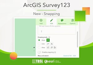 Snapping has been introduced in the latest update of ArcGIS Survey123, enabling faster and more precise drawing capabilities to capture geographic features and support snapping to existing features on your map. Simply "enable snapping" in your map question to activate his helpful setting. Data collectors will then see orange construction lines (perpendicular angles and parallel line indicators) automatically appear to help guide their drawings. To learn more about this new setting and other upda