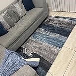 Ciicool 4ft Round Washable Rug, Modern Abstract Circle Rugs, Non-Slip Thin Low-Pile Rug Navy Grey Circular Print Distressed Carpet for Bedroom Living Room Under Dining Table Home Office Decor