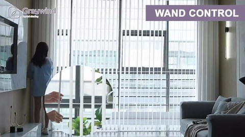 Graywind Fabric Vertical Blinds Custom Size Blackout Vertical Blind Free Wand Control Reversible Privacy Track Slats Set for Patio Sliding Glass Door Window (Beige White)