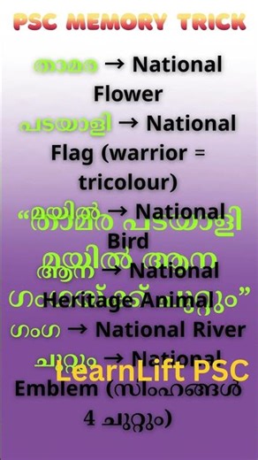 PSC Memory Trick | Indian National Symbols Code | Day 3