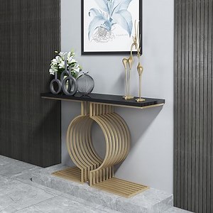 1200mm Modern Narrow Console Table with Geometric Metal Base Black Hallway Table｜Homary