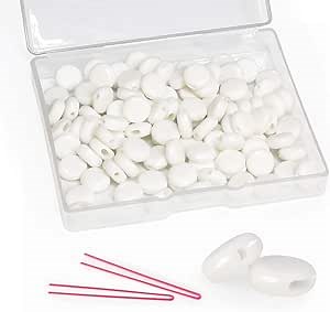 100pcs Cord Locks Toggles for Drawstrings White Toggle with Stringing Tool Silicone Cord Stops Elastic Cord Adjuster Non Slip Round Cord Stopper Adjustable Lanyard Buckle Accessories for DIY Mask