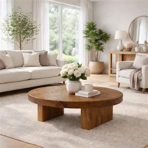 Solid Wood Round Coffee Table – Handmade Natural Wood Modern Living Room Table-handcrafted Solid Wood Coffee Table - Etsy