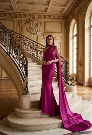 Satin Halter Maxi Dress, Backless Evening Gown, Elegant Wedding Guest Dress, Minimalist Formal Dress, Long Train Dress - Etsy