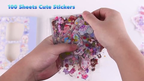 Kawaii Cartoon Girl Scrapbook Stickers for Journaling 600 PCS 100 Sheets Boxed Vinyl Cute Clear Sticker Pack for Diary,Water Bottle,Laptop,Notebook