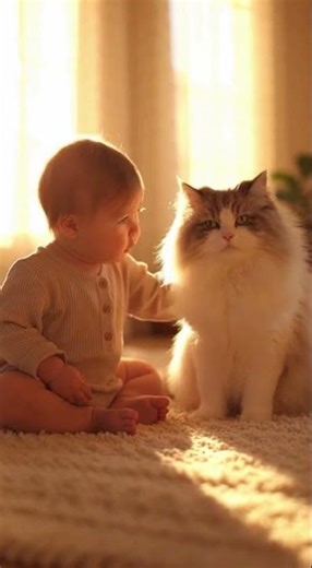 Baby's First Cat Cuddle: Gentle Petting with Purring Feline Friend