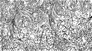 Animated coloring page with graphic fractals. Monochrome pattern with future shapes on virtual cosmic reality. 4K cartoon motion.