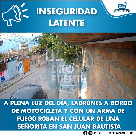 ⚠️🚨⚠️A PLENA LUZ DEL DÍA, LADR0NES A BORDO DE MOTOCICLETA Y CON UN ARMA DE FUEG0 R0BAN EL CELULAR DE UNA SEÑORITA EN SAN JUAN BAUTISTA | #InseguridadLatente La inseguridad sigue creciendo en la ciudad de Ayacucho y a plena luz del día, es así que el pasado 31 de octubre alrededor de las 5:15 de la tarde una señorita fue víctima del rob0 de su celular por dos sujetos que iban a bordo de una motocicleta, y uno de ellos llevaba un arma de fuego con el cual amenazó a la joven. El hecho fue registra