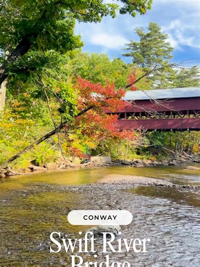 State of New Hampshire Bridge No. 47. Conway's Swift River Bridge was built in 1870 following the destruction of the previous bridge at this location. In 1869, there were many freshets in New Hampshire, the worst of which was in October; “the wild waters assumed such a height as to carry terror to all observers” (Merrill 1889). This storm event damaged many covered bridges in the state, but it was particularly bad in Conway. The raging Swift River took its namesake bridge completely off the abut