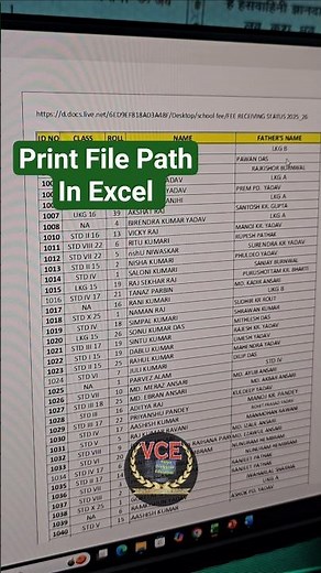 In Excel how to print file path also with data