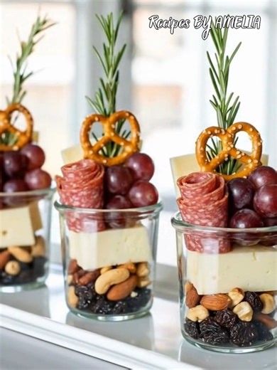 Gourmet Charcuterie Jars: The ultimate grab-and-go snack! 🥨🧀🍇 #CharcuterieJars #Jarcuterie #PartyAppetizers #GrazingTable #EasyEntertaining | Recipes By Amelia