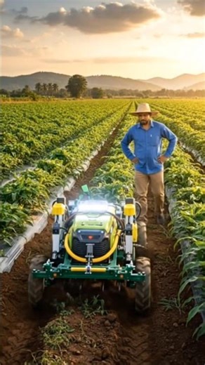 Agriculture Robot Working Between Crop Rows