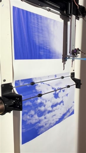 David Bowen on Instagram: "cloud drawing device will debut in After the Human |After Technology, a group exhibition opening Feb 8 @metauart This installation automatically creates a ball point pen rendering of the current cloud formations and sky conditions in the location of the gallery space. Using a camera mounted outdoors and pointed at the sky, the installation obtains an image. With custom software, the system converts this captured image into a liner vector file. A plotter mounted to the