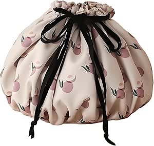 Large Capacity Drawstring Makeup Bag - Lightweight Cosmetic Organizer with Multiple Inner Pockets, Travel Toiletry Pouch for Women & Beauty Lovers (Portable, Effortless Storage)(Peach Pink)