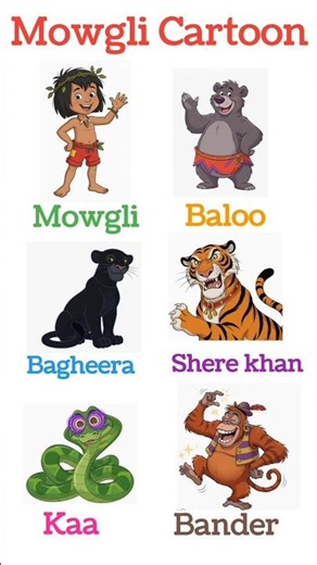 Mowgli Friends Cartoon | Mowgli and His 6 Jungle Friends 🐻🐯🐍🐆🐒 | Kids Learning & Fun Adventure