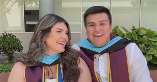 Couple with young baby graduates together at San Jose State