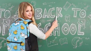 Duck Kids Backpack with Lunch Box, Set of 3 School Backpacks Matching Combo, Cute Black Bookbag and Pencil Case Bundle