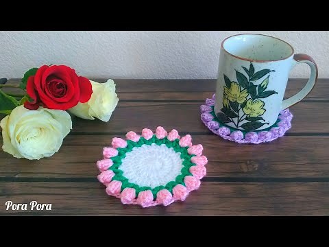 Crochet Tulip Coaster I Crochet 3D Flower Coaster
