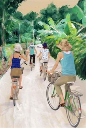 『沖縄自転車』 主に沖縄の島々で 自転車🚲乗ってる絵です😉 今回エロスは なし！ #沖縄 #自転車 #八重山 #アナログ絵 #女子