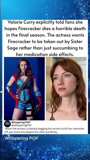 Valorie Curry explicitly told fans she hopes Firecracker dies a horrible death in the final season.