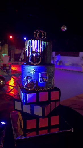 Colorful Glow in the Dark Birthday Cake with Vanilla and Chocolate Flavors