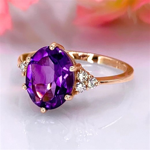 Amethyst Ring 14k Gold 3.80ct Oval Natural Amethyst Ring February Birthstone - Etsy