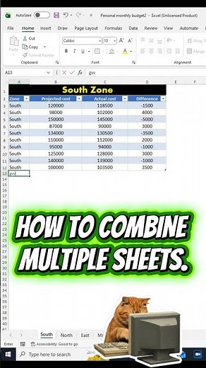 How to combine multiple sheets in Excel? #googlesheets #excel #office