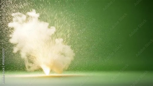 Explosion of Elements: A dynamic moment captured with a burst of energy, with a brilliant flame and a cloud of particles creating a visual spectacle.