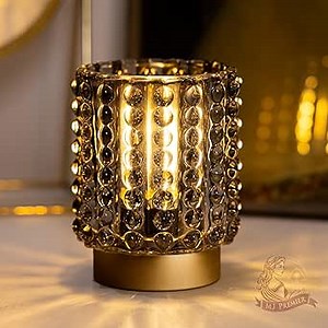 Battery Operated Lamp with Timer, Mini Crystal Table Lamps for Home Decor, Small Cordless Lamp for Areas No Outlets, Glass Battery Powered Lamps for Entryway, Bedroom, Bathroom, Shelf, Corner(Gray)