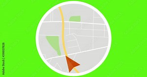 GPS Tracking. GPS navigation concept. Arrow moving forward on a map. Seamless loop.GPS navigator. Navigation map. Moving red marker on city map. Looped green screen animation. 4K,HD,SD resolution.