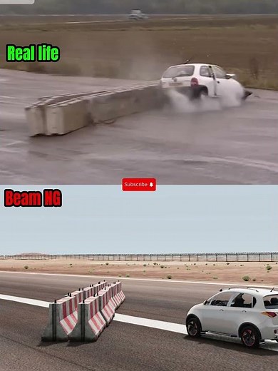 BeamNG Physics vs Real Life Crashes : Small Car vs Concrete Barrier