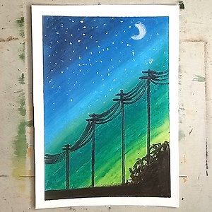 28K views · 533 reactions | Electric Wire Line Moonlight Landscape Drawing with Oil Pastels | Art & Craft | Facebook