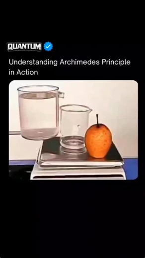 Quantum Computing and Tech on Instagram: "🍎 Understanding Archimedes Principle in Action Archimedes Principle is one of the most fundamental concepts in fluid mechanics, stating that any object submerged in a fluid experiences an upward buoyant force equal to the weight of the fluid it displaces. In this demonstration, you can see this physical law perfectly illustrated as the pear is placed into a container filled to the brim. As the fruit enters the water, it pushes a specific volume of liqui