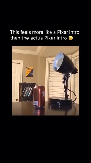 Memecascade8 on Instagram: "He had one goal: recreate the iconic Pixar intro. The lamp, the bounce, the glorious squish of the “I.” Except, he didn’t have any fancy animation software, or, frankly, a working understanding of physics. What he did have was a janky desk lamp from 2006, a half-crushed can of Dr Pepper, and way too much confidence for a Tuesday afternoon. So he sets up his phone on a precarious stack of books, places the can where the “I” would be, and channels his inner animator. Ro