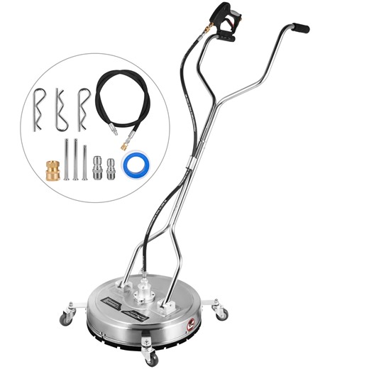 VEVOR Surface Cleaner 20 inch Flat Surface Cleaner for Pressure Washer 4000psi Pressure with 3/8 Quick Connector Surface Cleaner W/Casters 10.5GPM Stainless Steel Rotating Rod & 3 Nozzle for Patio