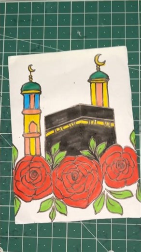 Easy kaaba sareef 🕋drwaing art🫶🏻painting tutorial for beginners #islamicvideo #muslim #art