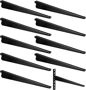 10 Pack Adjustable Shelf Brackets for Double Track System Closet Organization Heavy Duty Wire Shelf Brackets (Black,14.5 Inch)