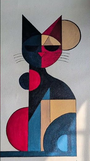 Geometric Cat Art – Modern Abstract Feline Illustration #3d #shorts #status #painting