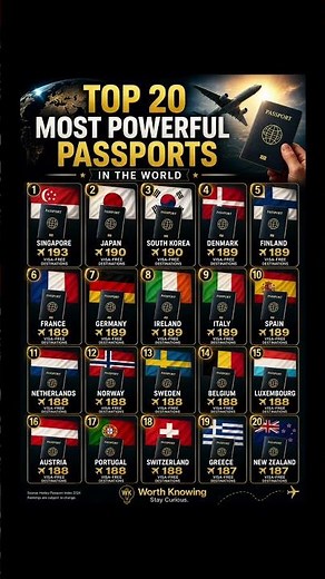 ✈️ Top 20 Most Powerful Passports in the World 🌍