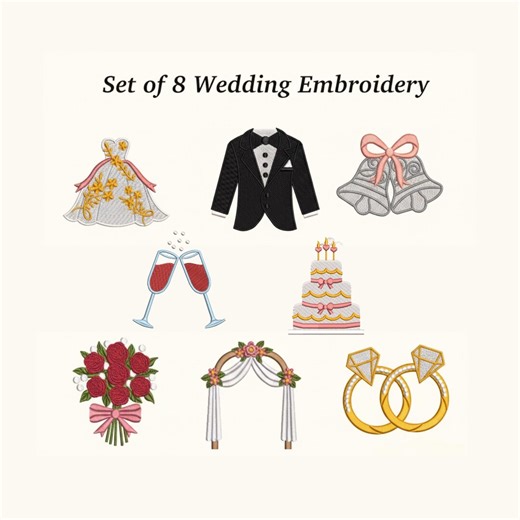 Wedding Embroidery Designs Bride and Groom Stitch Pack | Romantic Wedding Machine Embroidery Files for Napkins Gifts Keepsakes Digital - Etsy