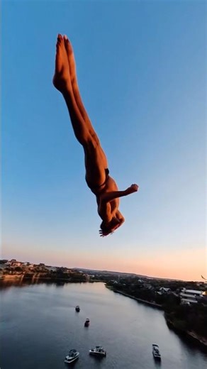 Best cliff dive in the best sunset view🌅 #cliffdiving #highdiving #freestyle