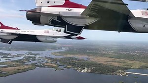 An amazing view of this morning’s U.S. Air Force Thunderbirds #DAYTONA500 practice flyover from Thunderbird 9! | Daytona International Speedway