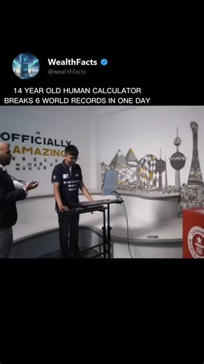 WealthFacts on Instagram: "14-Year-Old Human Calculator Breaks 6 World Records in ONE DAY! 🤯 Watch the moment math prodigy Aaryan Shukla, the "Human Calculator Kid," performs a lightning-fast mental calculation that helped him shatter SIX Guinness World Records in just 24 hours! He's adding and multiplying massive numbers faster than you can type them into a calculator. This level of focus, dedication, and raw brain power is absolutely unbelievable. Tag someone who needs to see this genius at w