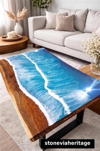 Ocean Beach Epoxy Coffee Table - Custom Office Desk, Luxury Home Furniture - Etsy