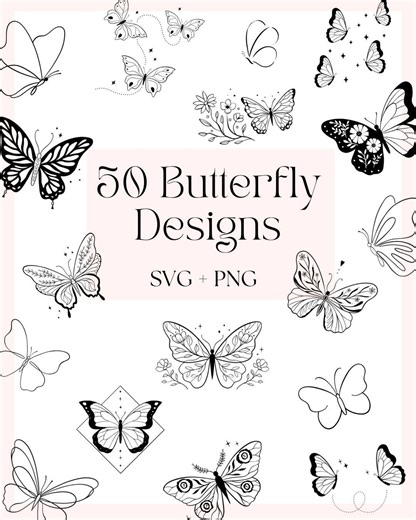 50 Line Art Butterfly SVG & PNG Bundle, Butterfly Floral Designs - Etsy Canada