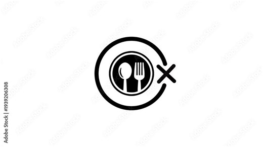 Do not eat sign animation on white background, no food or drink allowed sign, stop eating animation