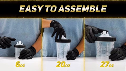 Master Paint System 3 Cup Size 6 oz, 20 oz, 27 oz Variety Pack Set, MPS Disposable Paint Spray Gun Cup Liners and Lid System, 6 Pack Kit of Each Size, Lids with Strainers, Hard Cups, Retainer Rings