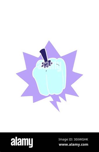 stretching up animation of cartoon fresh organic pepper with speech bubble in retro style